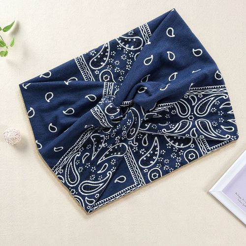 Bandeau Croisé Pour Cheveux En Coton Doux Imprimé Paisley Vintage Bleu