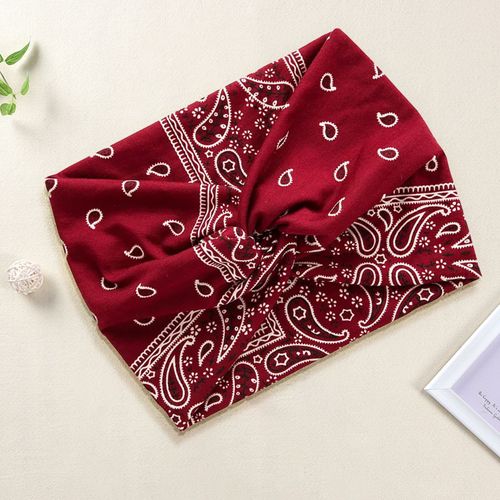 Bandeau Croisé Pour Cheveux Coton Doux Imprimé Paisley Vintage Bordeaux
