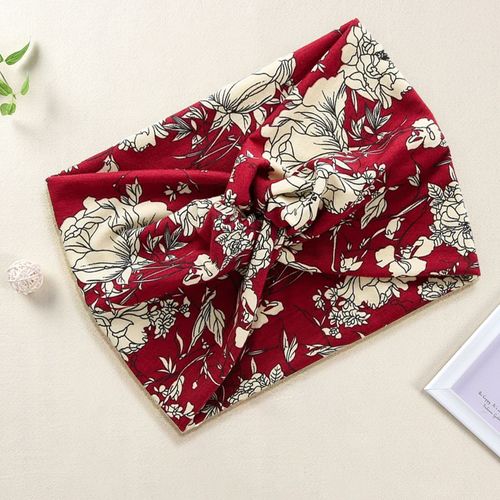 Bandeau Croisé Pour Cheveux En Coton Doux Fleuri Et Feuillages Bordeaux