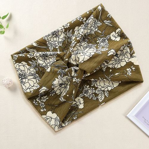 Bandeau Croisé Pour Cheveux En Coton Doux Fleuri Et Feuilllages Vert