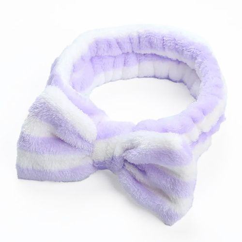 Bandeau Spa Pour Cheveux En Fourrure Polaire À Rayures Violet Et Blanc