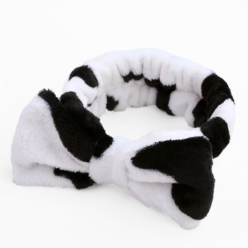 Bandeau Spa Pour Cheveux En Fourrure Polaire Imprimé Vache Comfy Noir Et Blanc