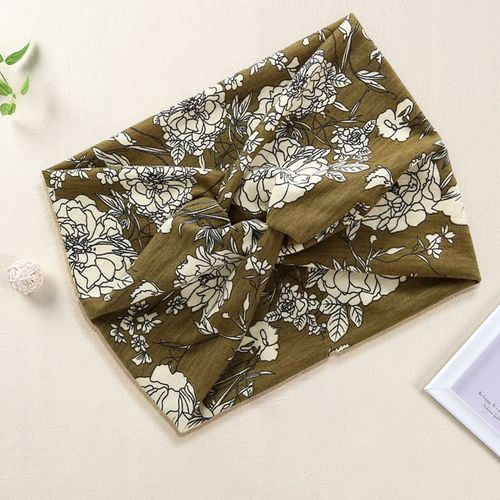 Bandeau Croisé Pour Cheveux En Coton Doux Imprimé Paisley Vintage Vert