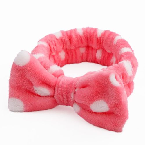 Bandeau Spa Pour Cheveux En Fourrure Polaire À Pois Pelucheux Rose
