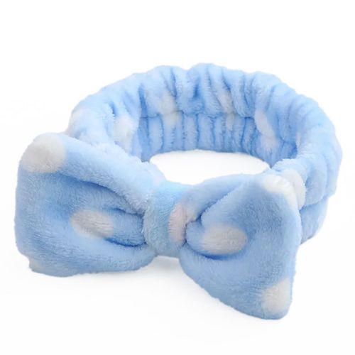 Bandeau Spa Pour Cheveux En Fourrure Polaire À Pois Pelucheux Bleu
