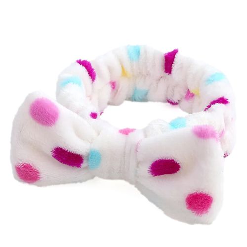 Bandeau Spa Pour Cheveux En Fourrure Polaire À Pois Pelucheux Blanc
