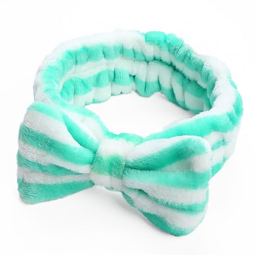 Bandeau Spa Pour Cheveux En Fourrure Polaire À Rayures Vert Et Blanc