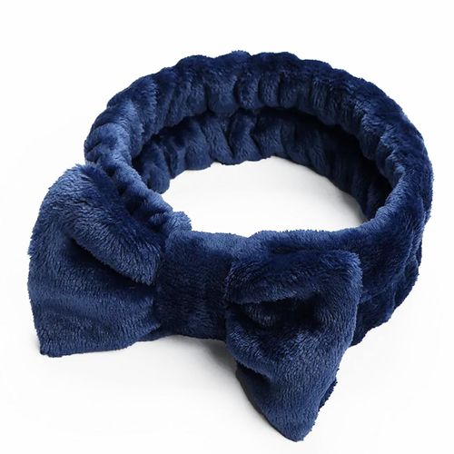 Bandeau Spa Pour Cheveux En Fourrure Polaire Uni Doux Bleu Marine
