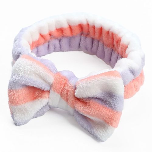 Bandeau Spa Pour Cheveux En Fourrure Polaire À Rayures Rose Violet Et Blanc