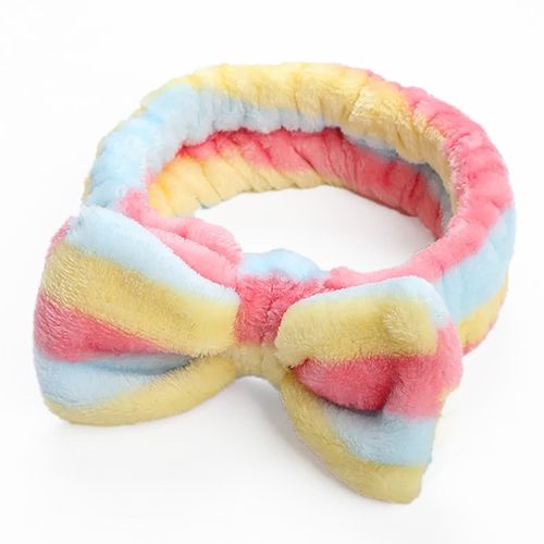 Bandeau Spa Pour Cheveux En Fourrure Polaire À Rayures Bleu Et Rose