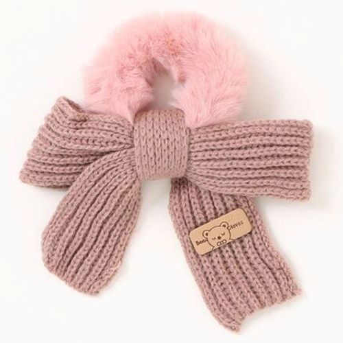 Chouchou Duveteux Pour Cheveux En Fourrure Et N?ud En Tricot Cosy Rose