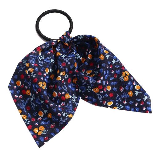Élastique Foulard Pour Cheveux À Ruban En Voile Fleuri Romantique Bleu Marine