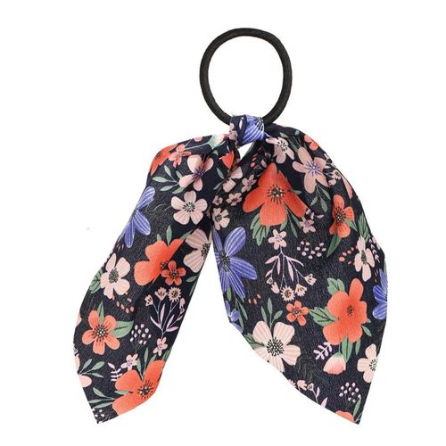 Élastique Foulard Pour Cheveux À Ruban En Voile Fleuri Romantique Noir