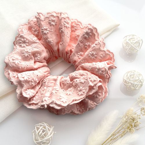 Chouchou Classique Pour Cheveux En Tissu Brodé Vintage Chic Rose