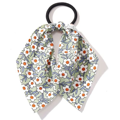 Élastique Foulard Pour Cheveux À Ruban En Voile Fleuri Romantique Vert