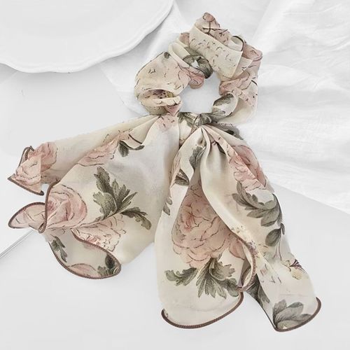 Chouchou Foulard Pour Cheveux En Voile Épais Maxi Floral Bohème Chic Blanc