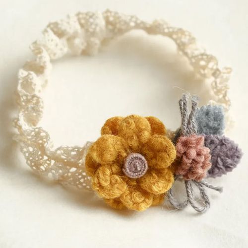 Bandeau Princesses Pour Cheveux En Dentelle Et Fleur Coquette Jaune