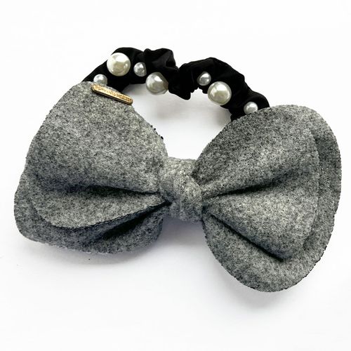 Chouchou Élégant Pour Cheveux En Satin À N?ud Et Perles Raffiné Gris