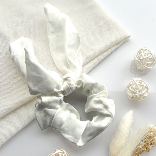Chouchou Foulard Court Pour Cheveux En Satin Papillon Élégant Blanc