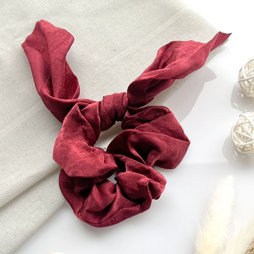 Chouchou Foulard Court Pour Cheveux En Satin Papillon Élégant Bordeaux