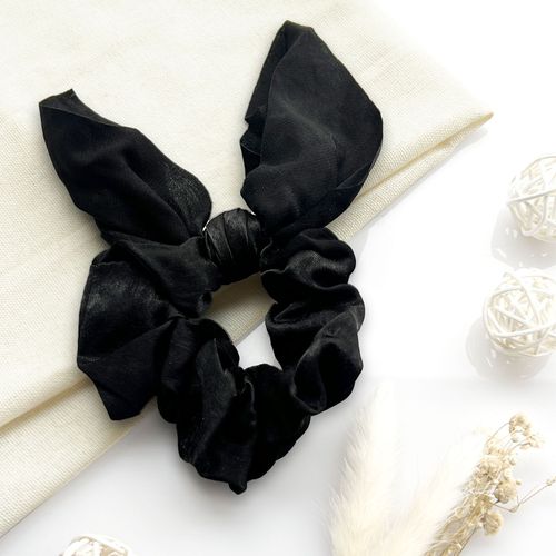 Chouchou Foulard Court Pour Cheveux En Satin Papillon Élégant Noir