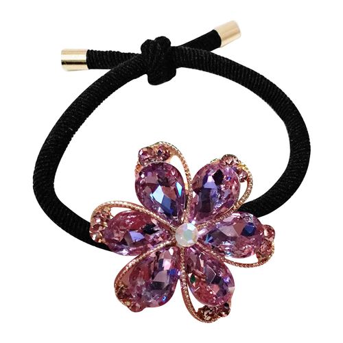 Élastique Casual Pour Cheveux À Fleur Lustrée En Strass Raffiné Violet