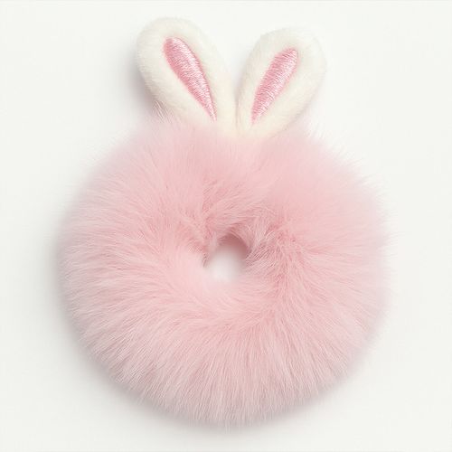 Chouchou Classique Pour Cheveux Fluffy Avec Oreilles De Lapin Rose