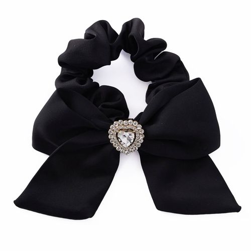 Chouchou Classique Pour Cheveux En Satin Papillon Avec Diamant Noir
