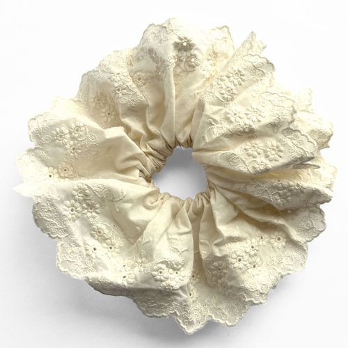 Chouchou Classique Pour Cheveux En Voile Brodée Charme Rétro Crème