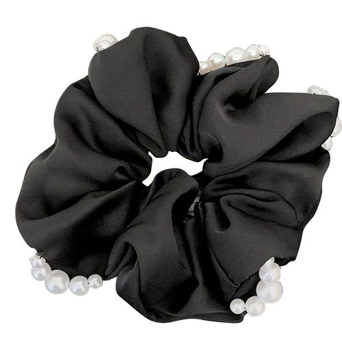 Chouchou Classique Pour Cheveux En Satin Perlé Glamour Noir