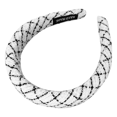 Serre-Tête Large Pour Cheveux En Tweed Rétro Glam Blanc Et Noir