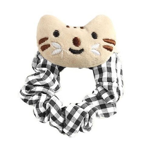 Chouchou Classique Pour Cheveux En Peluche Chaton Et Vichy Marron