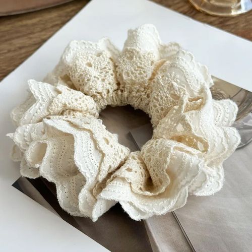 Chouchou Classique Pour Cheveux En Dentelle Brodée Délicate Beige