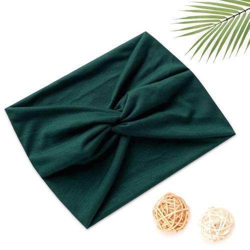 Bandeau Croisé Pour Cheveux En Coton Doux Uni Raffiné Vert Foncé
