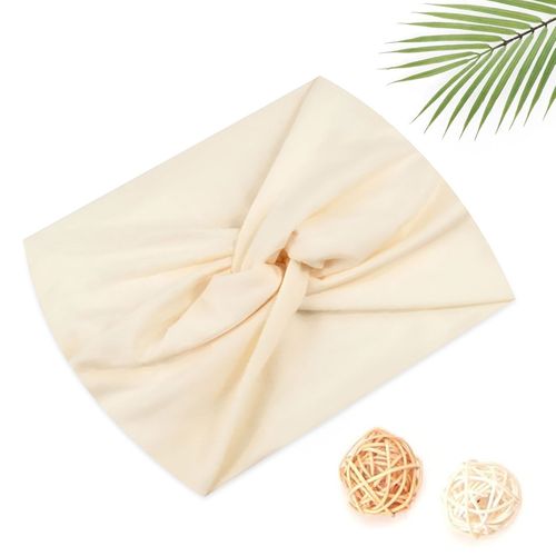 Bandeau Croisé Pour Cheveux En Coton Doux Uni Raffiné Beige