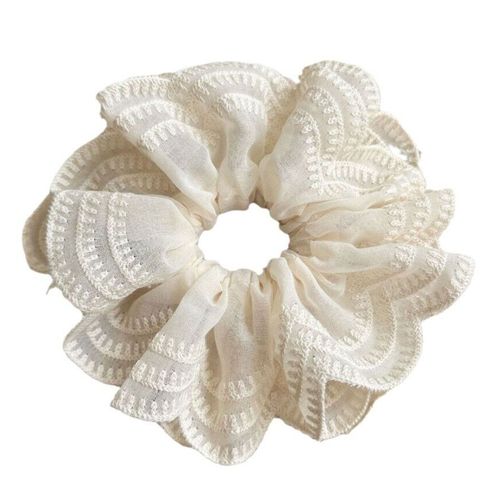 Chouchou Classique Pour Cheveux En Voile Brodé Vintage Chic Beige