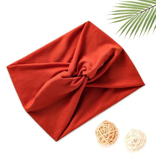 Bandeau Croisé Pour Cheveux En Coton Doux Uni Raffiné Rouge Brique