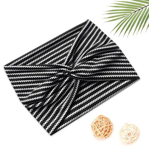 Bandeau Croisé Pour Cheveux En Coton Doux Imprimé Chevron Noir Et Blanc