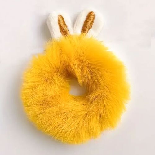 Chouchou Classique Pour Cheveux Fluffy Avec Oreilles De Lapin Jaune