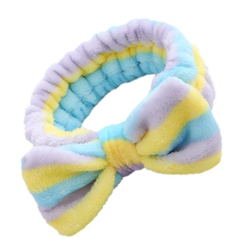Bandeau Spa Pour Cheveux En Fourrure Polaire À Rayures Bleu Et Jaune