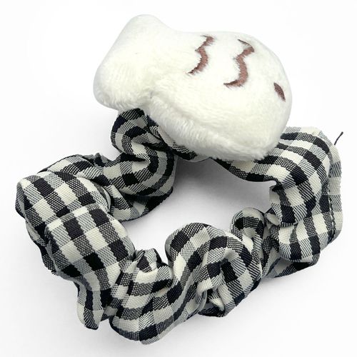 Chouchou Classique Pour Cheveux En Peluche Poisson Et Vichy Blanc