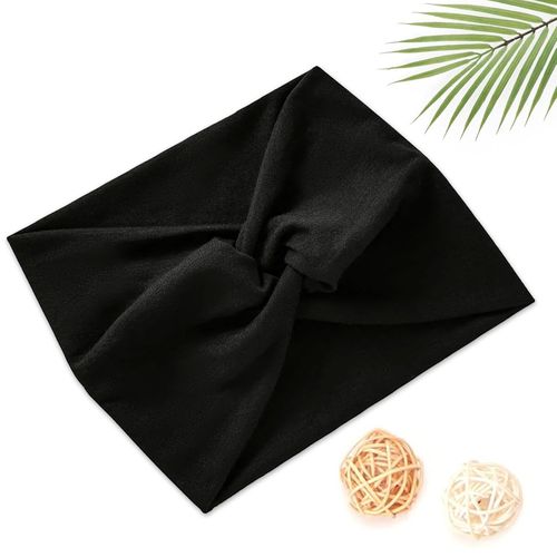 Bandeau Croisé Pour Cheveux En Coton Doux Uni Raffiné Noir