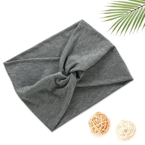 Bandeau Croisé Pour Cheveux En Coton Doux Uni Raffiné Gris Mélangé