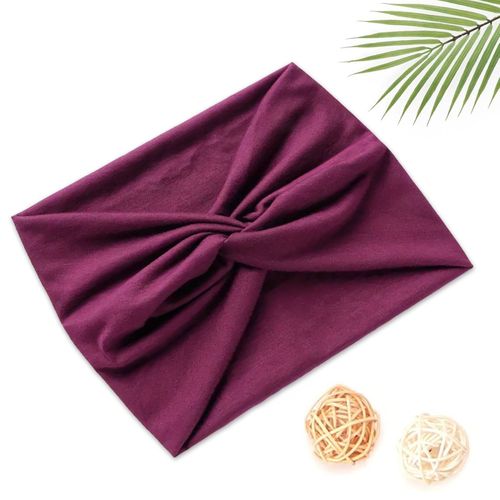 Bandeau Croisé Pour Cheveux En Coton Doux Uni Raffiné Violet Pourpre