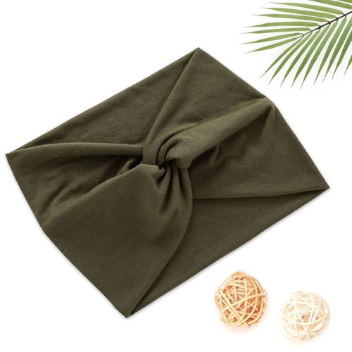 Bandeau Croisé Pour Cheveux En Coton Doux Uni Raffiné Kaki