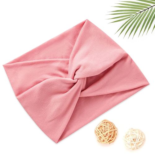 Bandeau Croisé Pour Cheveux En Coton Doux Uni Raffiné Rose Pastel