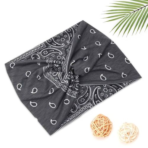 Bandeau Croisé Pour Cheveux En Coton Doux Imprimé Paisley Vintage Gris