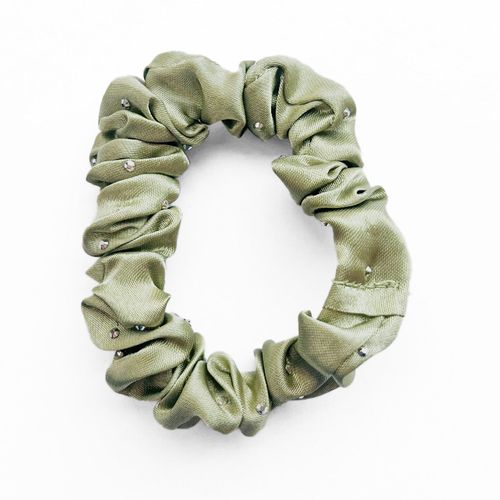 Chouchou Classique Pour Cheveux En Satin Plissé Diamant Chic Vert Pâle