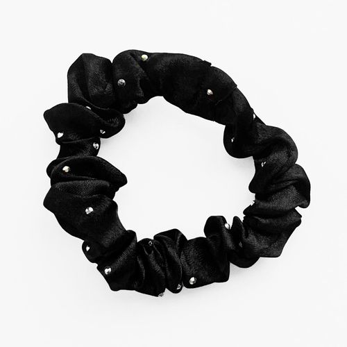 Chouchou Classique Pour Cheveux En Satin Plissé Diamant Chic Noir