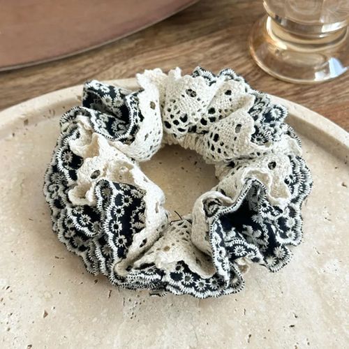 Chouchou Classique Pour Cheveux En Dentelle Brodée Délicate Noir
